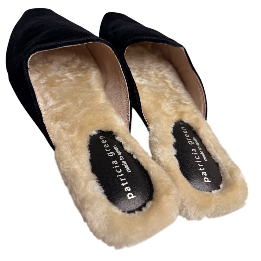 Patricia Green Charlotte Velvet Faux Fur Mule Slippers Black Women 8 Spain - Picture 12 of 14